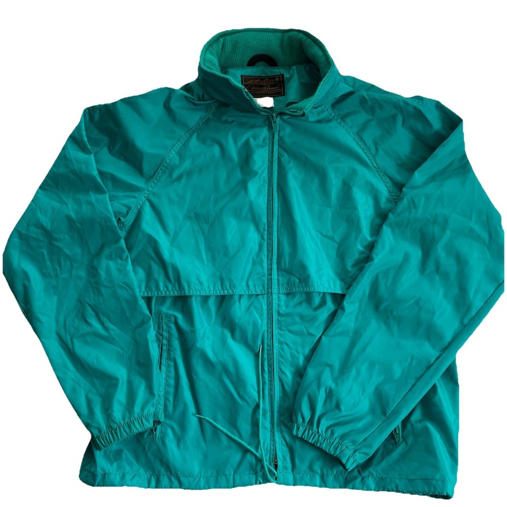 Eddie Bauer Vintage Jacket Men's L Teal  Nylon Windbreaker Full Zip Hooded